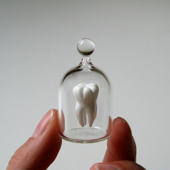 Tooth in a Jar, Hand Blown Glass, Life Sized Molar