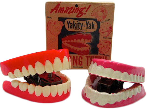 Vintage Yakity-Yak teeth provided by collectors Mardi and Stan Timm. Read the full story at https://www.collectorsweekly.com/articles/yakity-yak-60-years-of-teeth-that-talk-back/ Learn more about the Timms and their collection at TimmStuff.com.