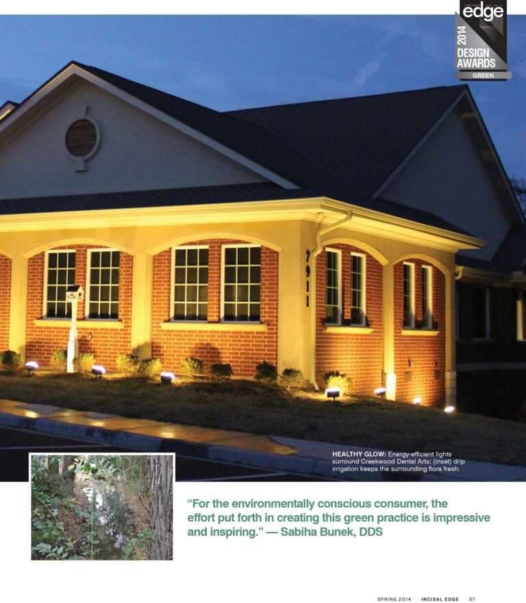 Recipient of a 2014 Incisal Edge Design Award for Best Green Initiative at her practice, Creekwood Dental Arts in Waco, Texas, shown above, Dr. Donna Miller shares tips for Green practice design.