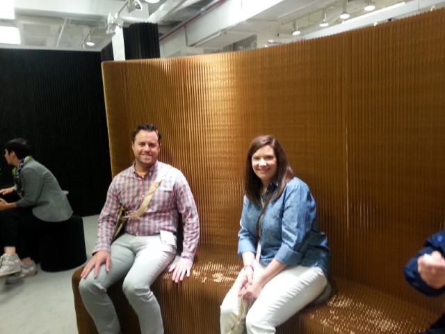 CenterPoint Designers Megan Chuzas and Greg Marinelli test out the Molo product during Chicago's NeoCon earlier this month. 