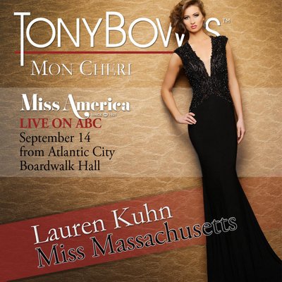 Miss Massachusetts Lauren Kuhn, photo courtesy Tony Bowls, will compete tonight  for the title of 2015 Miss America.