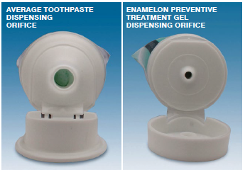 An interesting addition to Enamelon, above right, is the use of a small dispensing opening to help reduce waste and provide controlled dispensing.