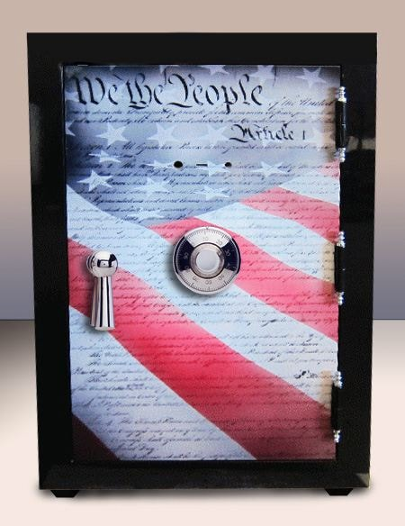 How to add some bang to a gun safe?  The graphics design team at Iconography Studios demonstrates the right to wrap arms with this traditional gun safe with a patriotic, colorful wrap printed on a Roland wide-format digital printer.