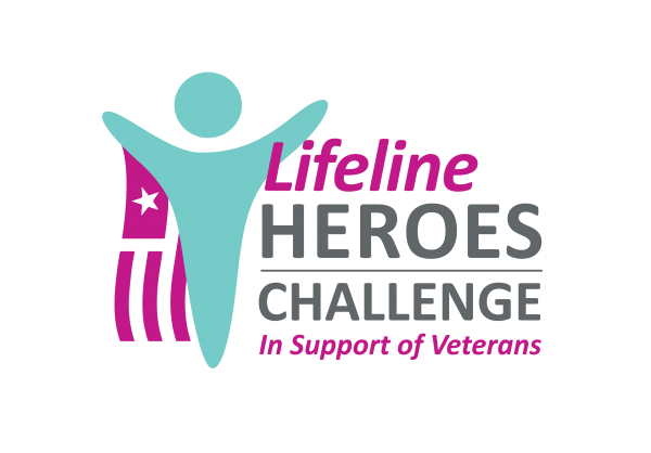 A logo featuring a figure with upraised arms that reads "Life Heroes Challenge: In support of veterans."