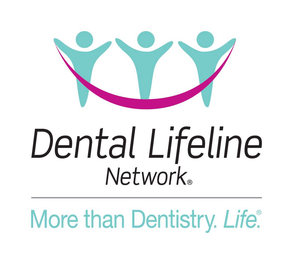 A logo featuring three figures with upraised arms that reads "Dental Lifeline Network: More than Dentistry. Life."