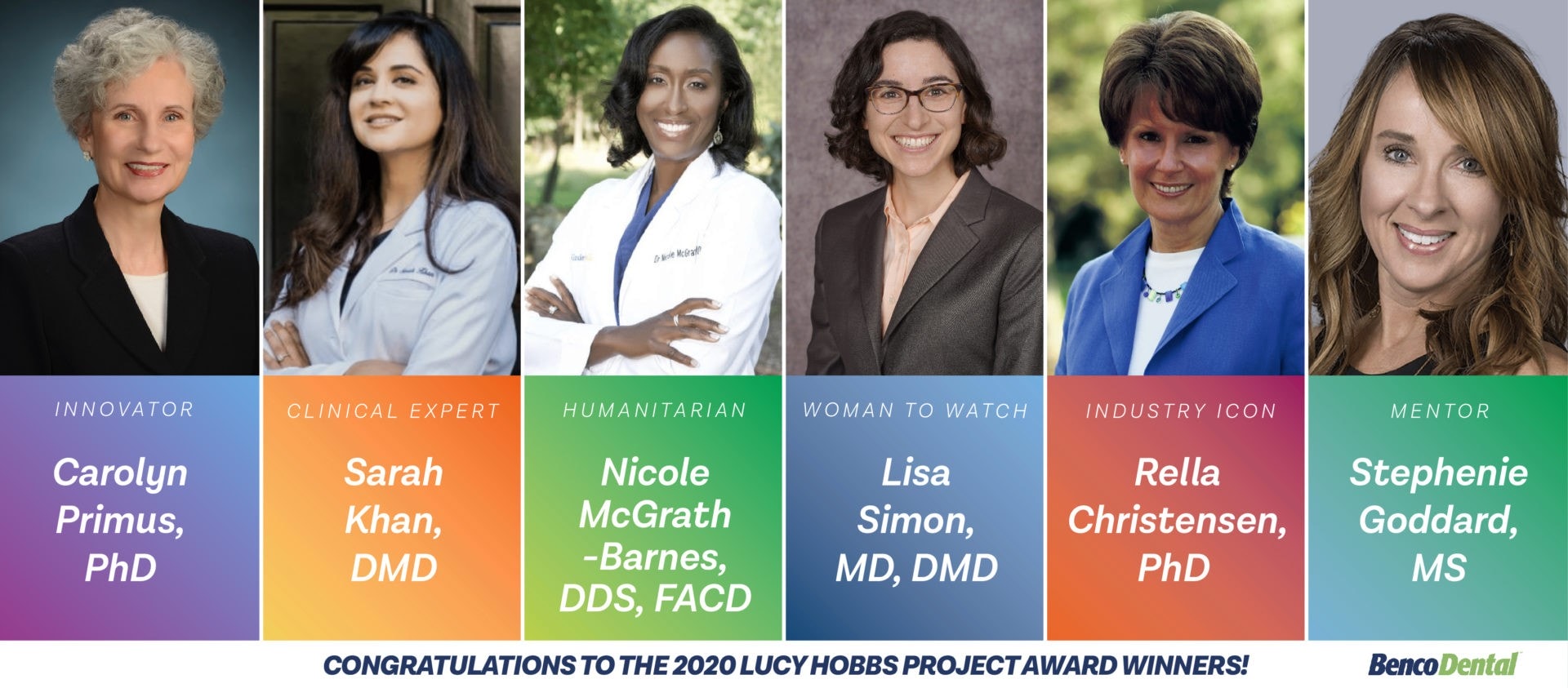 A collage of the six women being honored by the 2020 Lucy Hobbs Project awards.