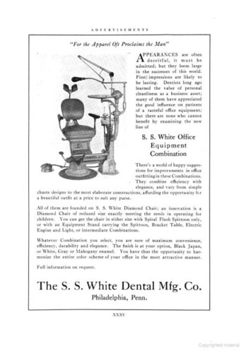 A 1915 S.S.White ad, featuring electrified equipment.