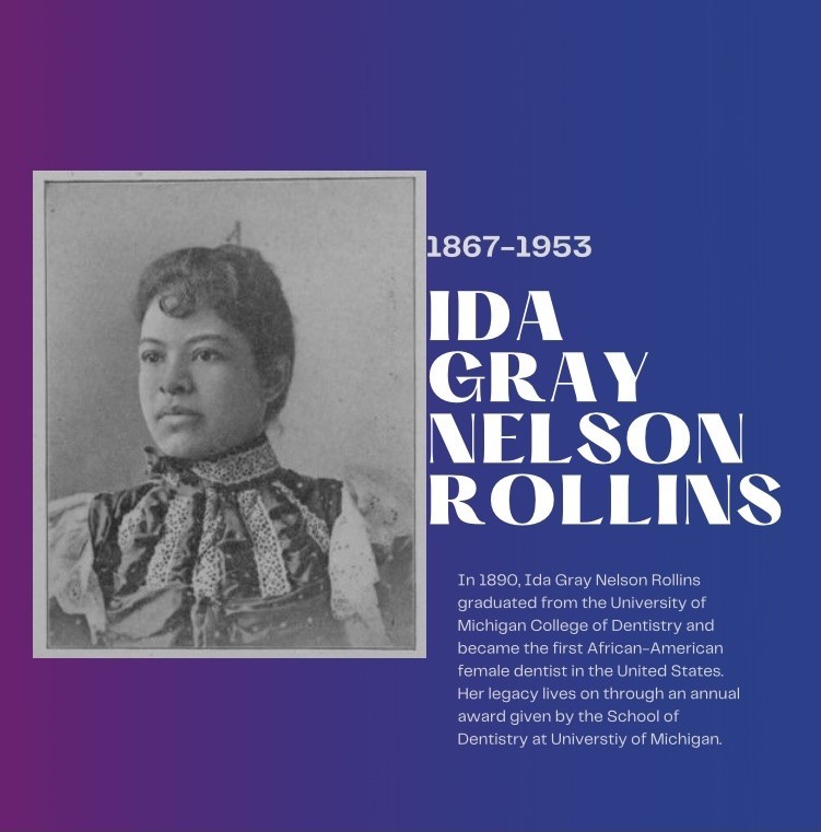 A black and white portrait of Ida Gray Nelson Rollins, the first African American female dentist in the United States.