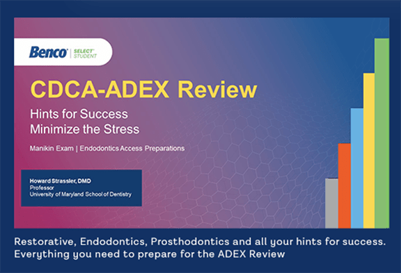 The result of decades of meticulous teaching documentation by one of America's foremost dental educators, The Strassler CDCA ADEX Study Guide (shown) is part of a special educational partnership with the esteemed professor and lecturer, Dr. Howard Strassler, DMD, FAGD.
