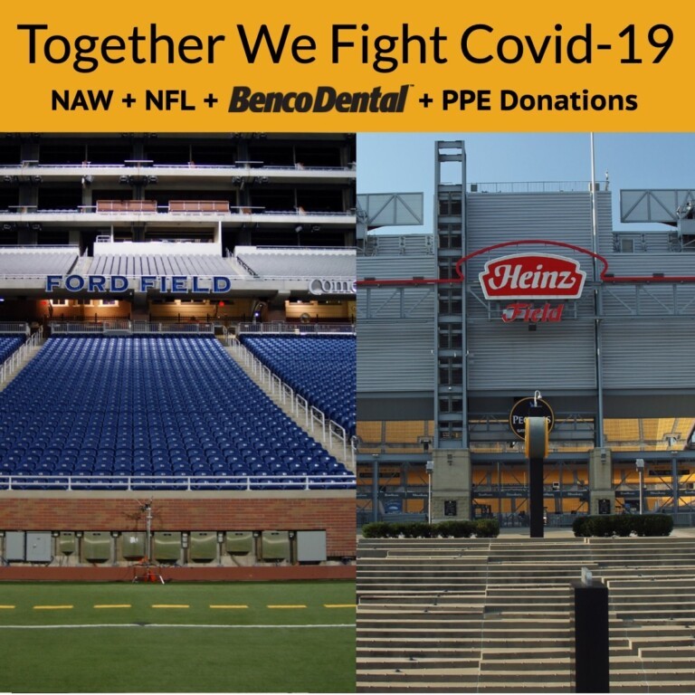 Benco Dental teams with wholesaler-distributors to donate PPE and supplies to NFL stadium vaccination sites across the country. First vaccination sites to receive donations are Detroit Lions Ford Field and Pittsburgh Steelers Heinz Field.