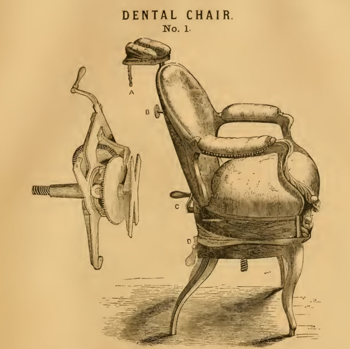 Picture of antique dental chair in catalogt o illustrateevolution of the dental chair in TheDailyFLoss.com