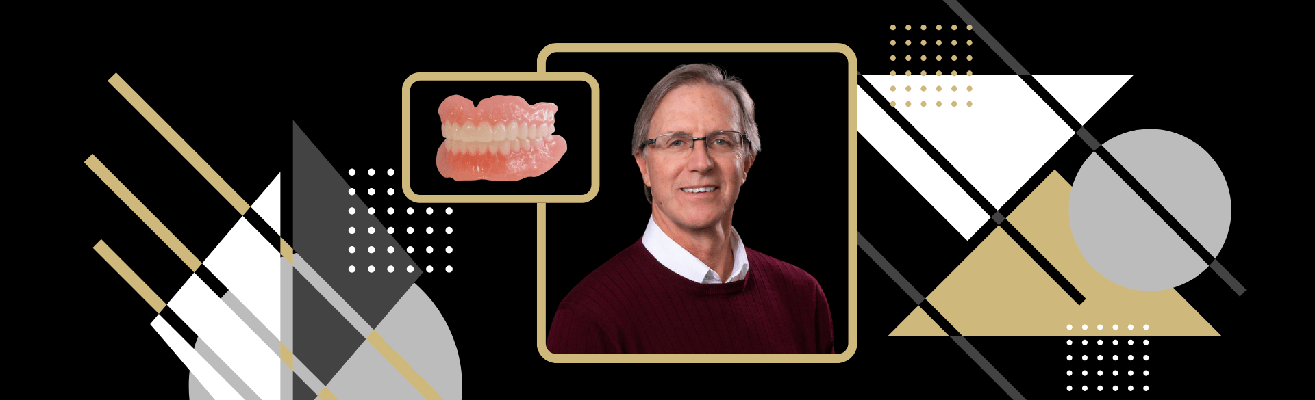 A black banner features an image of dentures alongside the grant recipient, Jeffrey Stansbury, PhD, senior associate dean for research and professor in the Department of Craniofacial Biology at the University of Colorado School of Dental Medicine (CU SDM). 