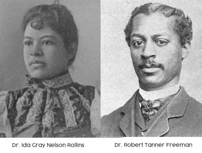 Antique photographs of two Black dental pioneers: Dr. Ida Gray Nelson Rollins (left) and Dr. Robert Tanner Freeman (right).