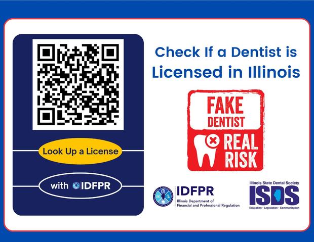 A QR code labeled "Check if a Dentist is Licensed in Illinois"